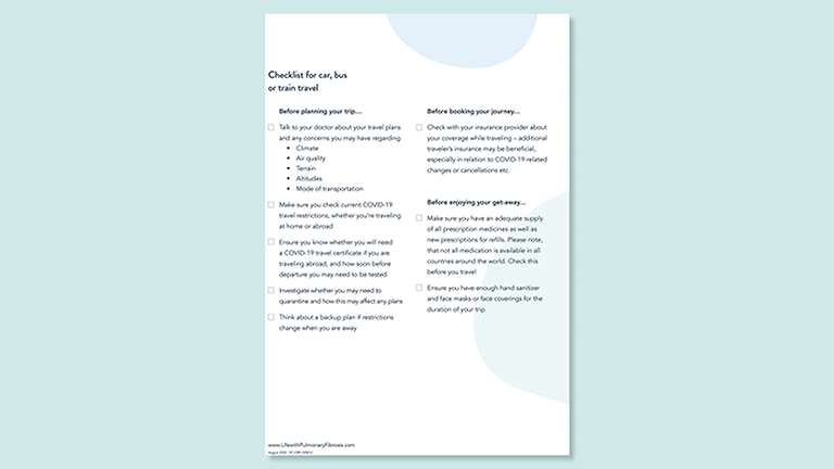 Checklist for travel by car, bus, or train